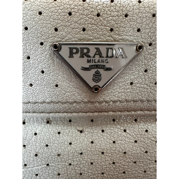 Prada Off-White Perforated Leather Compact Snap Wallet - Picture 2 of 13